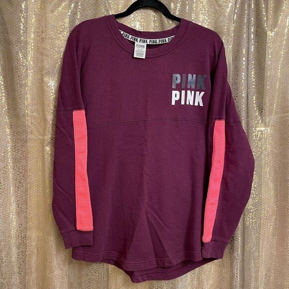 PINK Victorias Secret maroon block logo crewneck sweater, size M - Picture 1 of 5